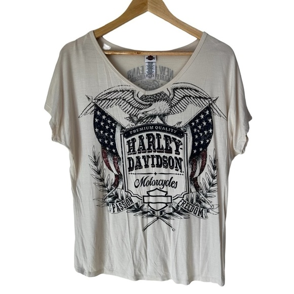 Harley-Davidson Women's Short Sleeve Flowy Beige T-Shirt Top, Large - Picture 1 of 6